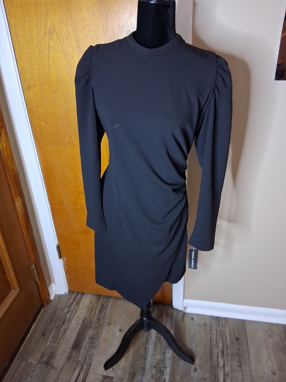Donna Morgan Black Long Sleeve Puff Shoulder Dress